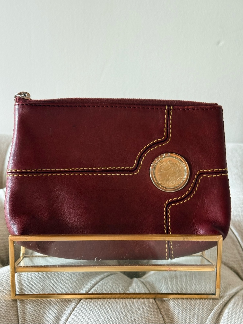 CELINE Rare Vintage Eurodyssey Leather Coin Pouch Limited Edition 2002 Burgundy